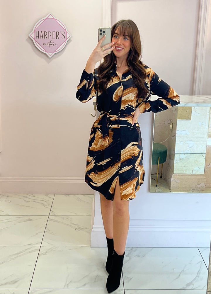 Heather Abstract Print Button Up Dress