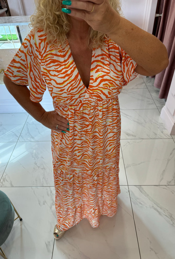 Matilda Orange Tiger Print Maxi Dress