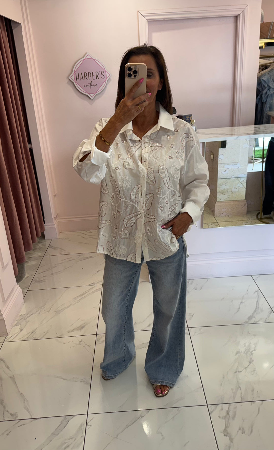 Sienna White Embroidered Sequin Blouse
