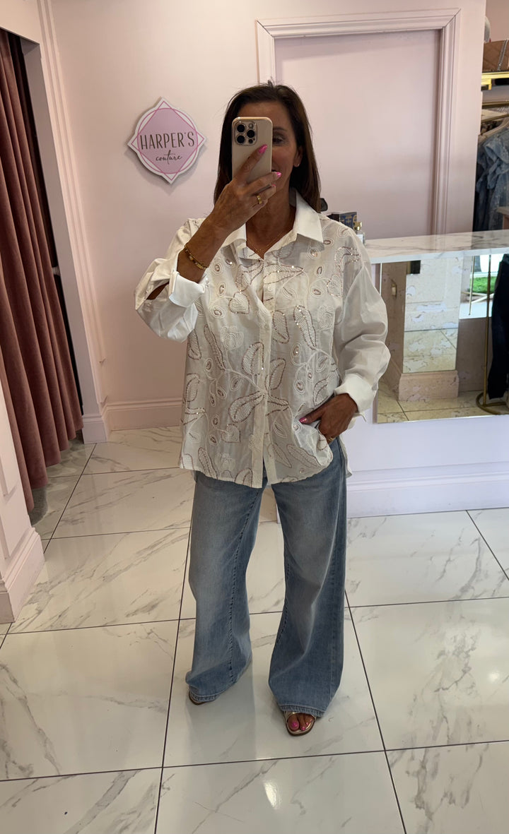 Sienna White Embroidered Sequin Blouse