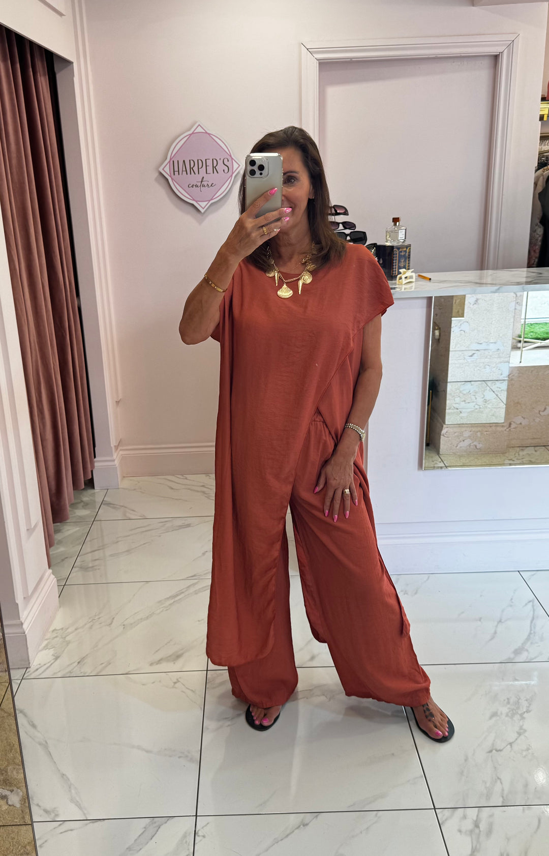 Laney Rust Longline Top & Trouser Co Ord Set