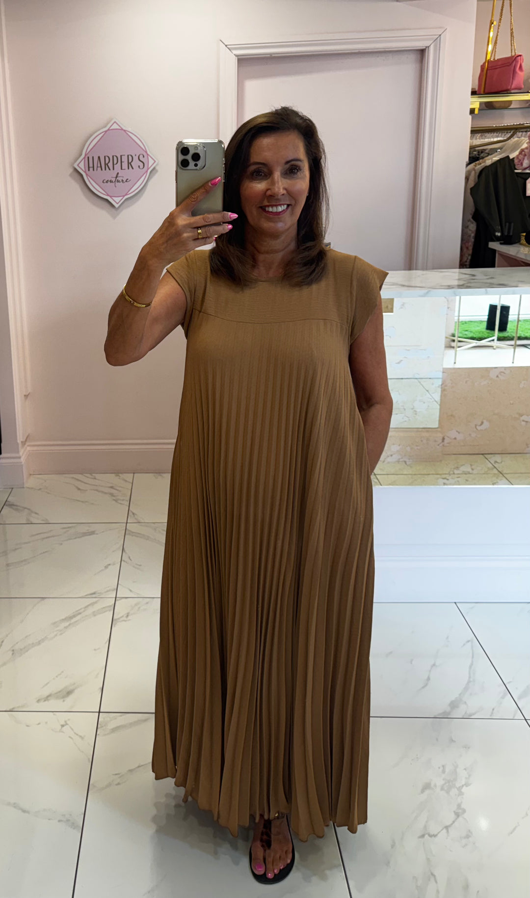 Haylie Camel Pleated Dress