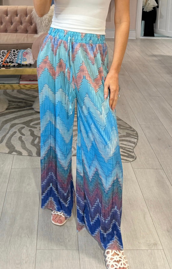 Gina Zigzag Pattern Pleated Plisse Trousers