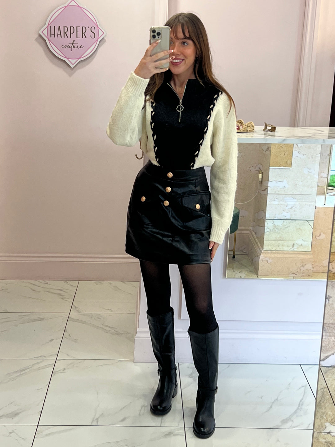 Drew Black & Cream Knit 1/4 zip Jumper