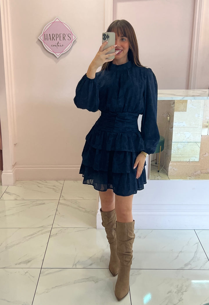 Saffi Navy Devore Detail Rara Dress