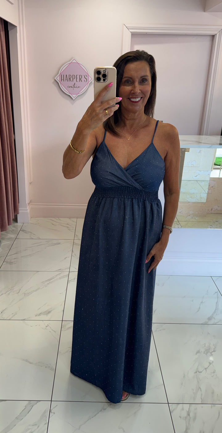 Victoria Denim Look Embellished Detail Dress