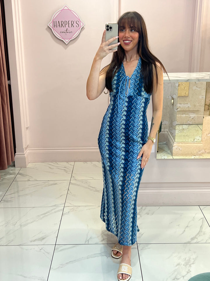 Lizzie Blue Crochet Zig Zag Dress