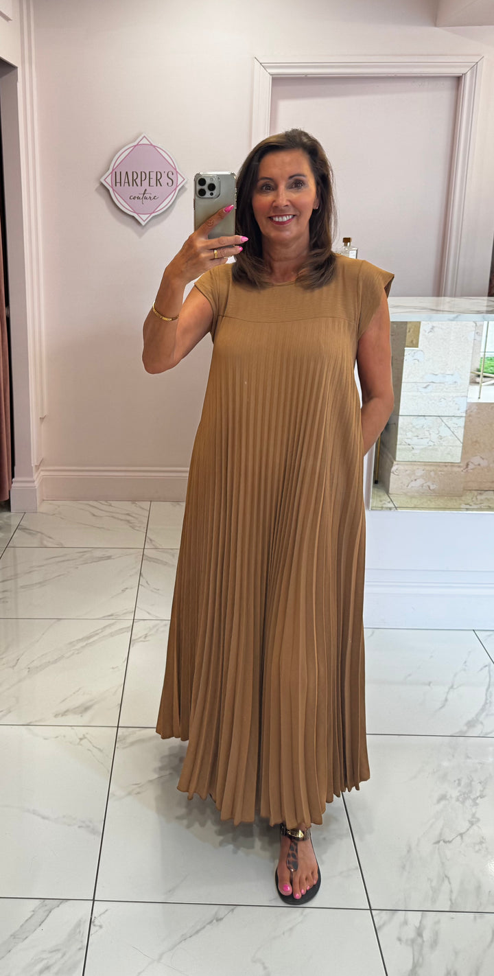 Haylie Camel Pleated Dress
