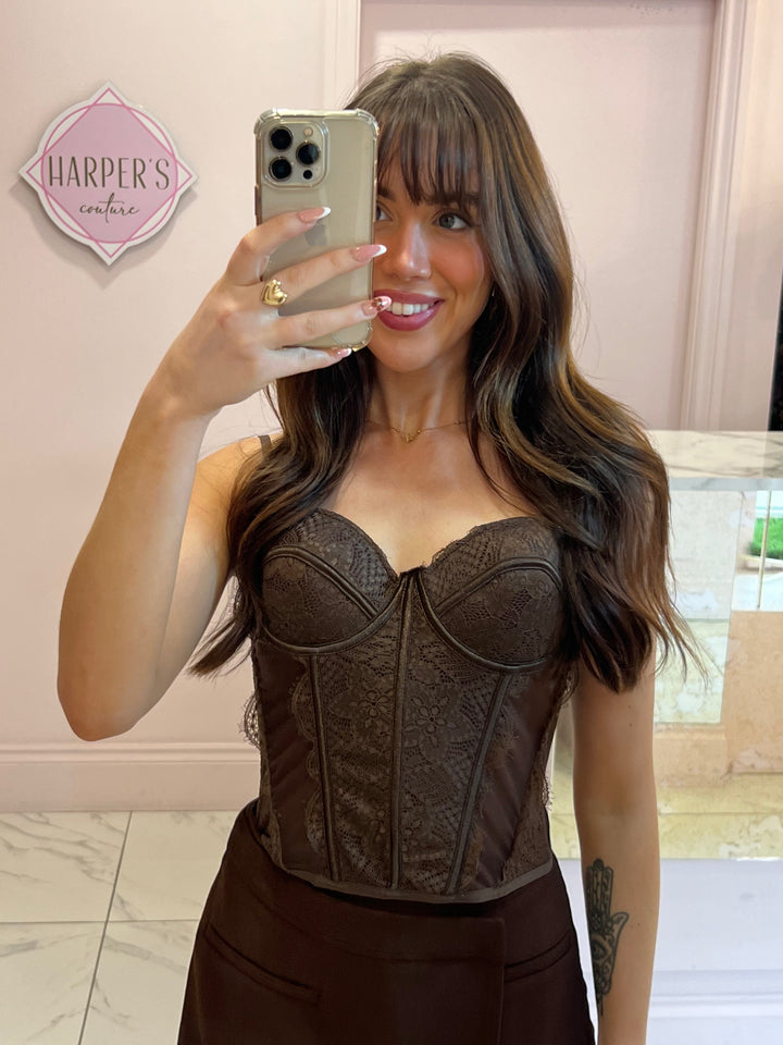 Claudia Chocolate Lace Corset Top