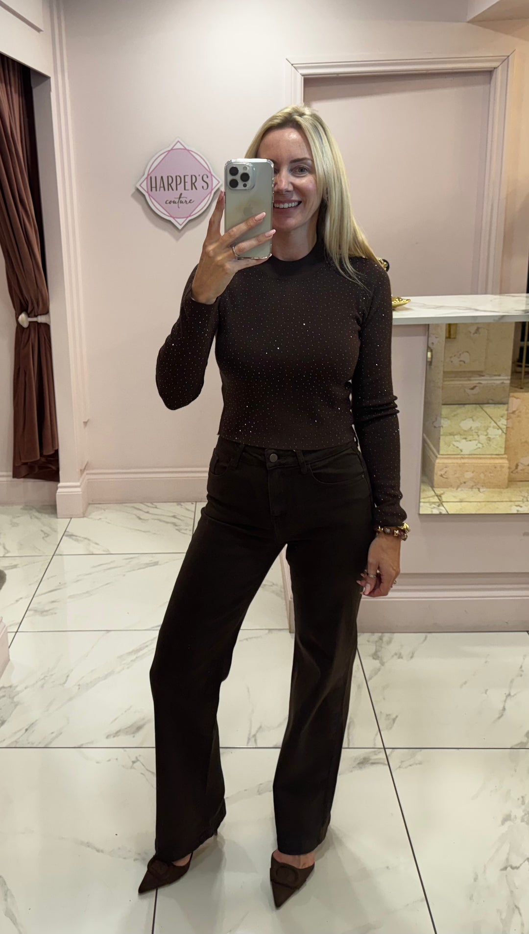 Bella Chocolate Fitted Embellished Jumper