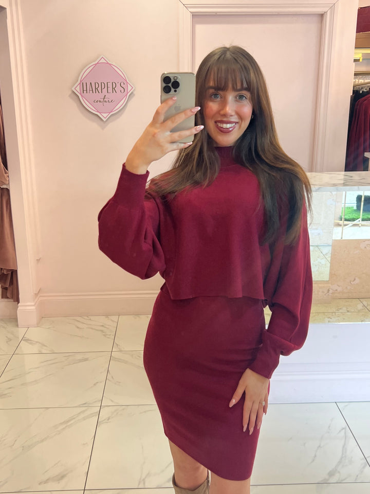 Kerry Burgundy 2 in 1 Knit Dress & Jumper