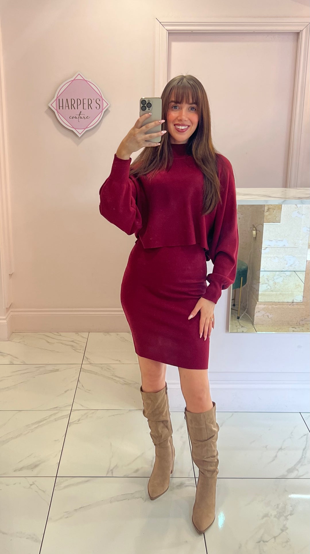 Kerry Burgundy 2 in 1 Knit Dress & Jumper
