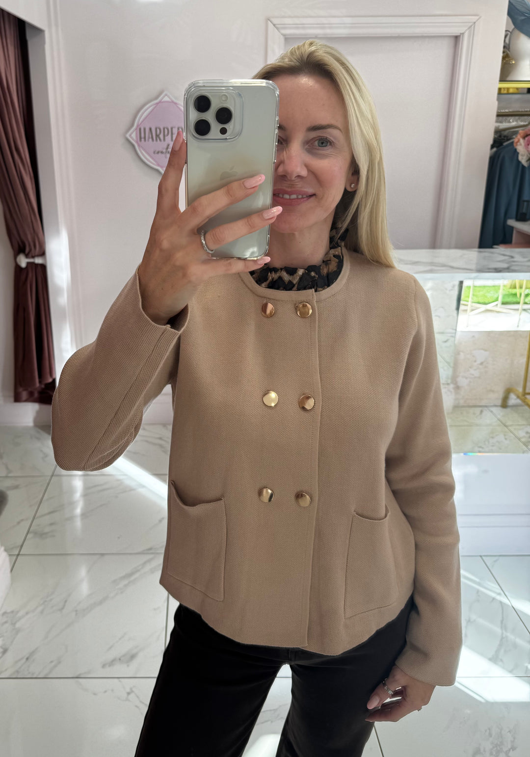 Lucy Leopard Print Trim Button Cardigan