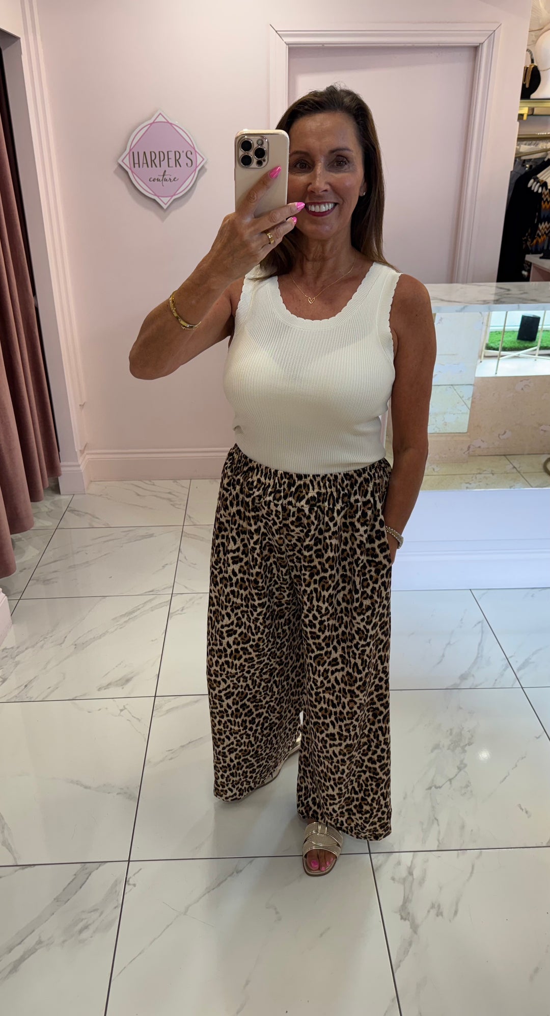 Laura Wide Leg Leopard Print Trousers