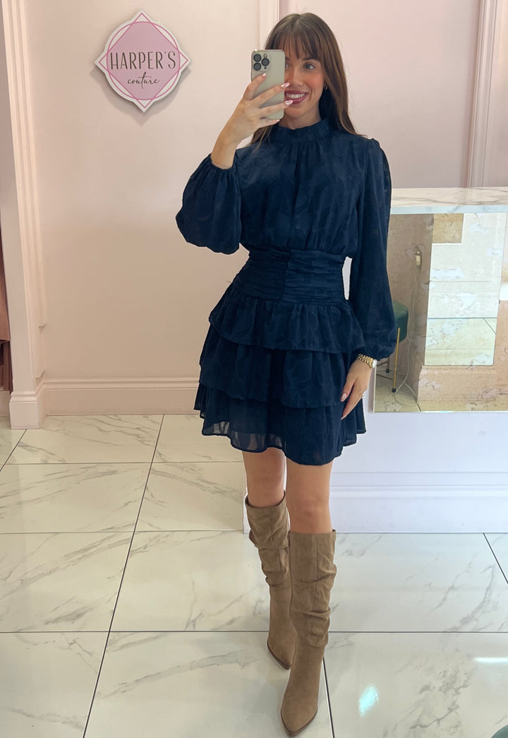 Saffi Navy Devore Detail Rara Dress