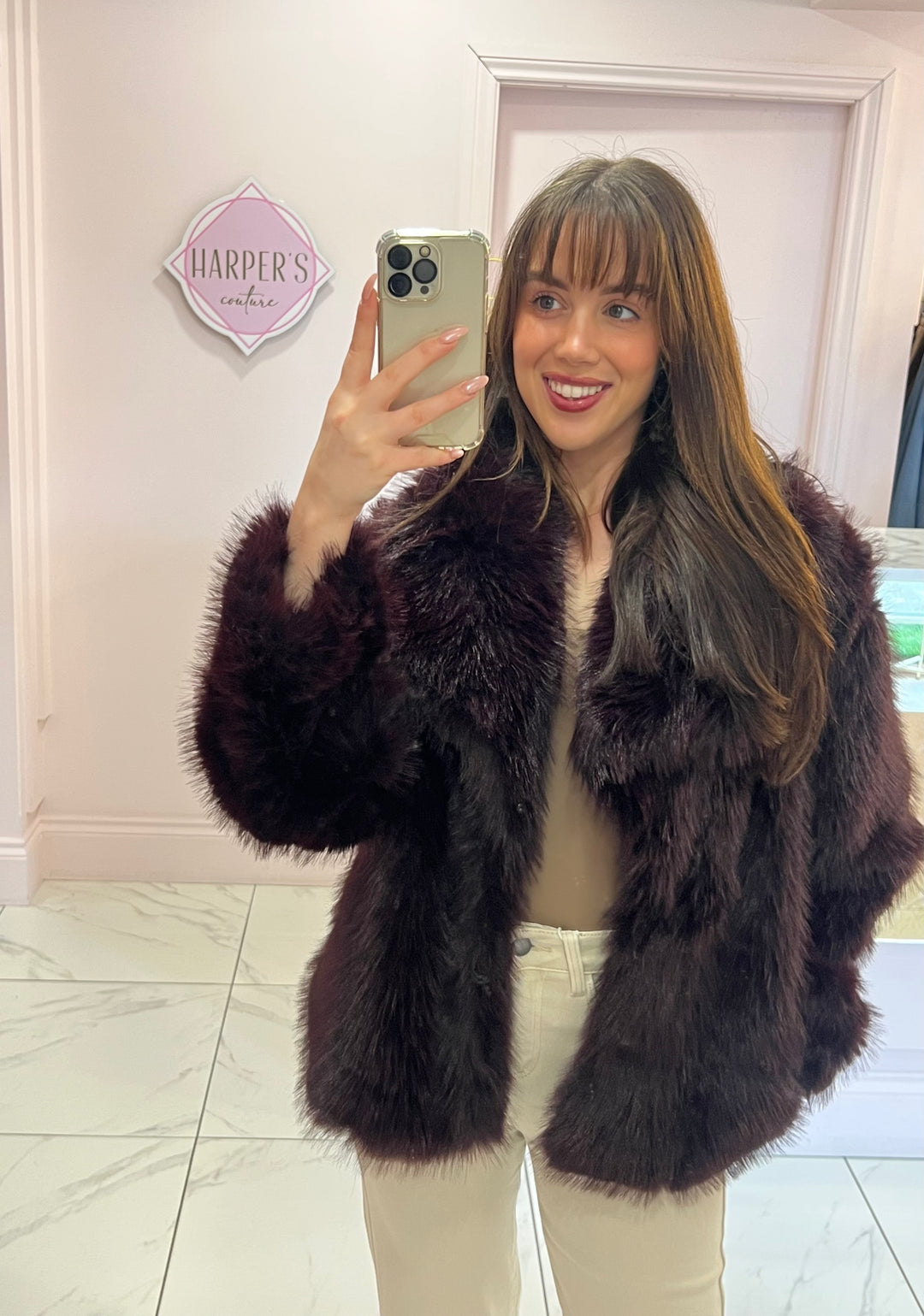 Jordanna Wine Faux Fur Jacket