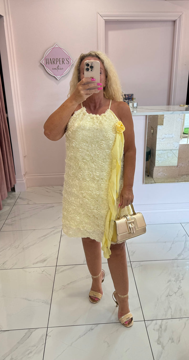 Courtney Yellow 3D Flower Dress