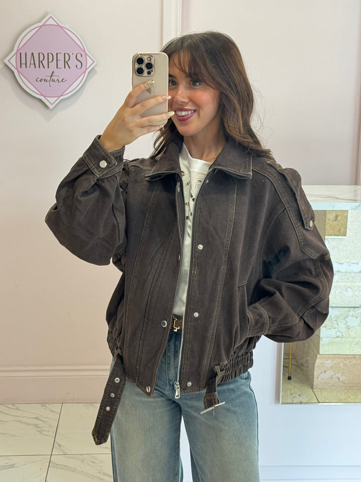 Elsie Chocolate Bomber Oversized Jacket