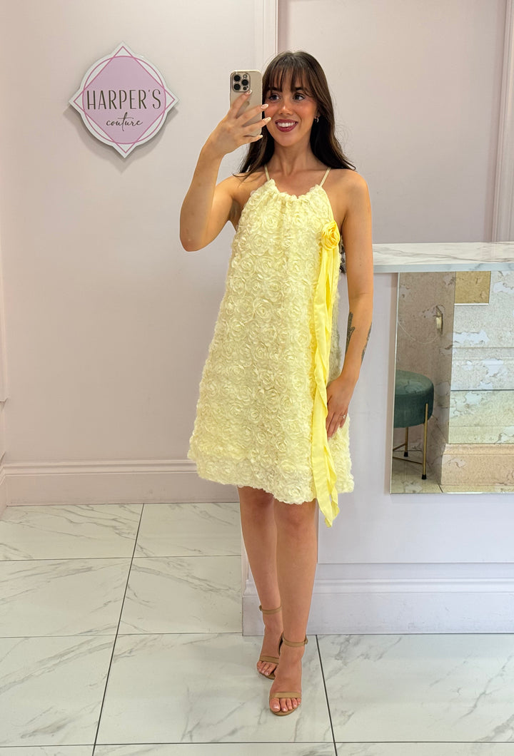 Courtney Yellow 3D Flower Dress