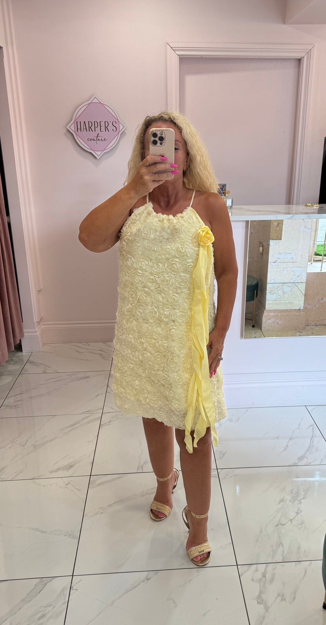 Courtney Yellow 3D Flower Dress