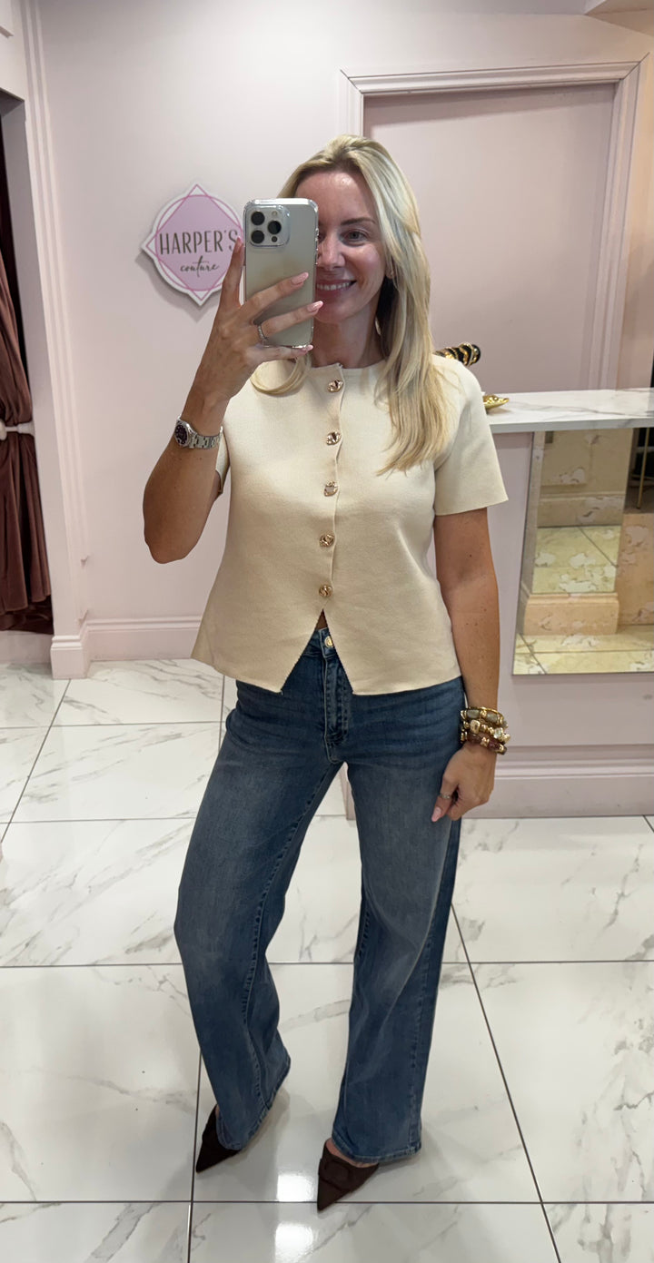 Katy Cream Knit Button Detail Waistcoat/Top