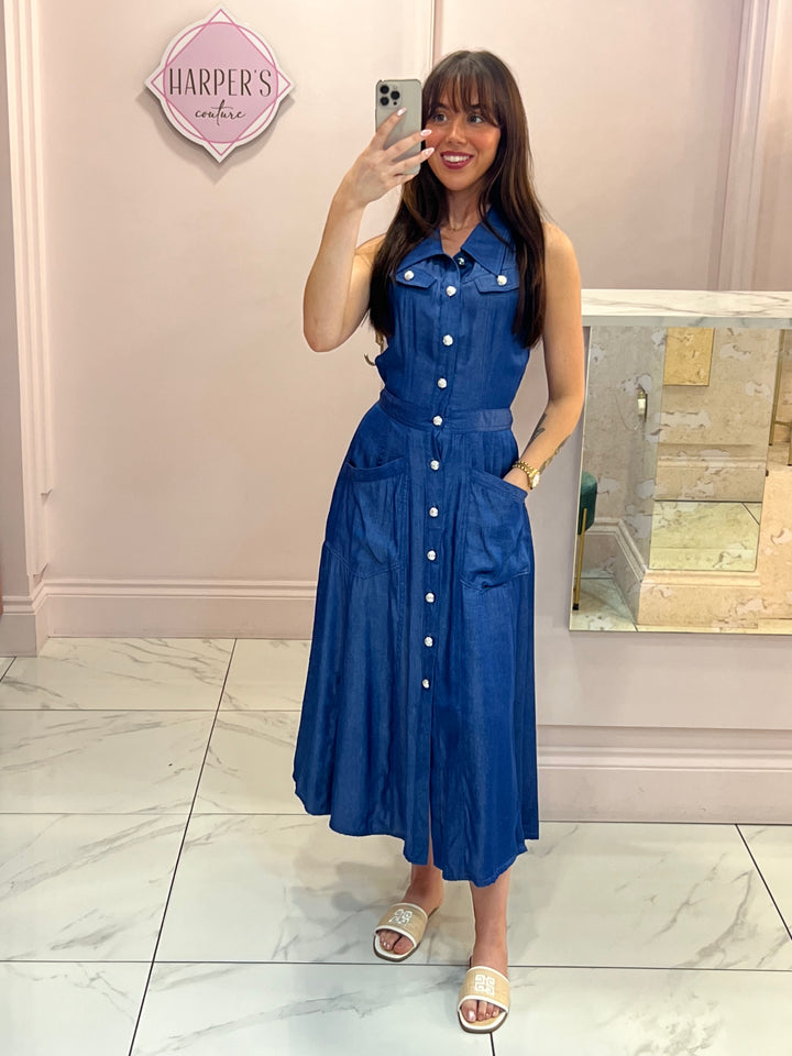 Lola Dark Soft Denim Look Belted Dress