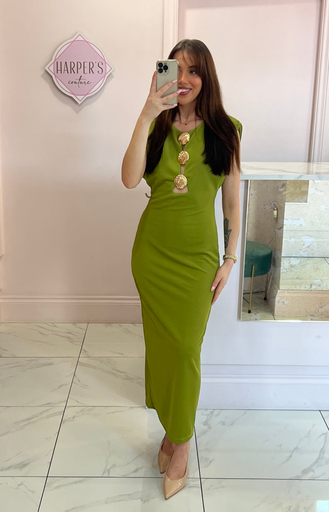 Melinda Green Shell Detail Dress