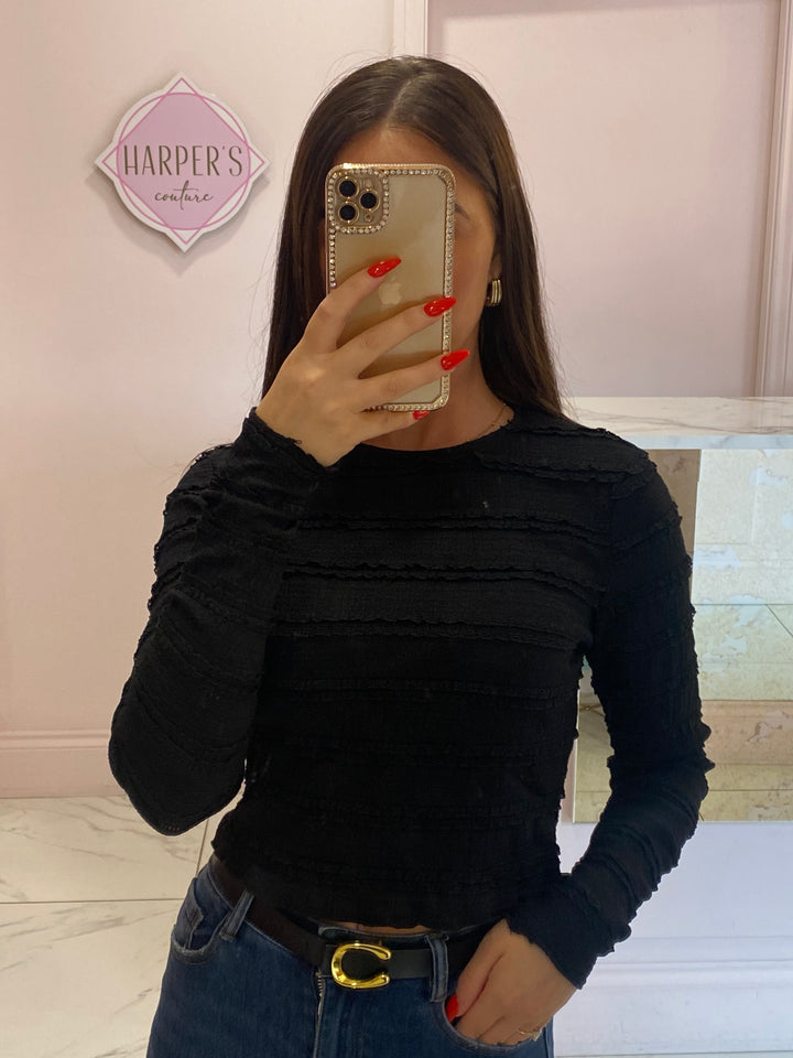 Rona Black Long Sleeve Top