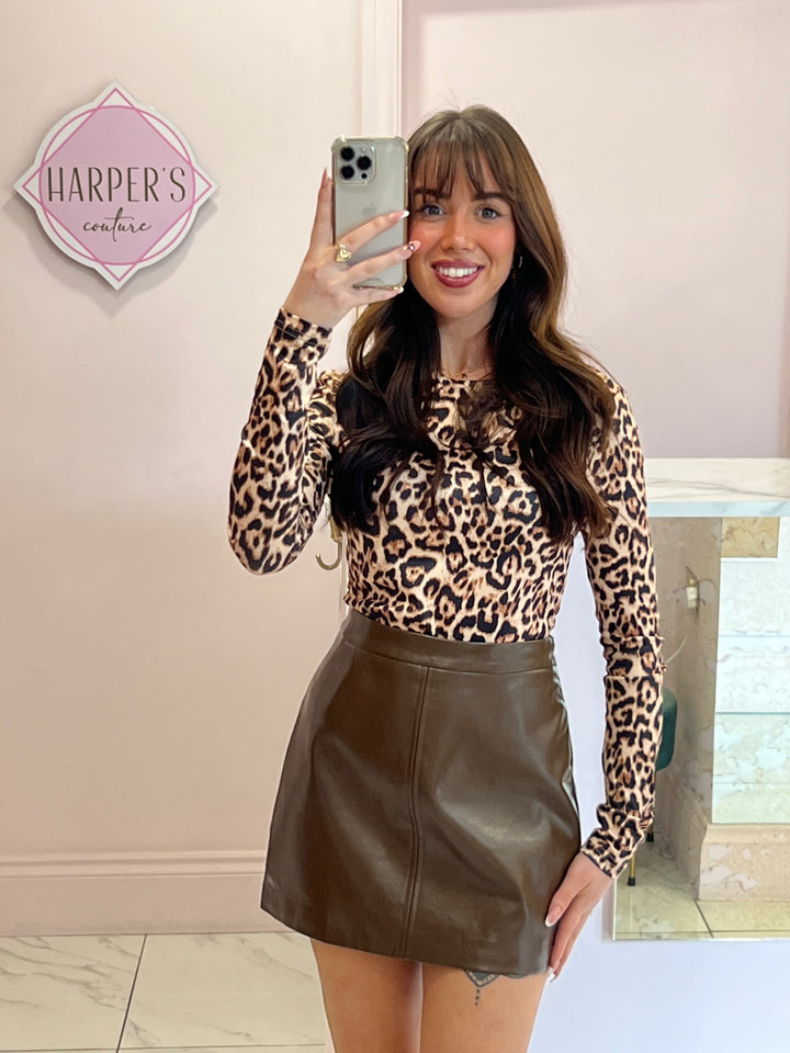 Freya Leopard Print Round Neck Bodysuit