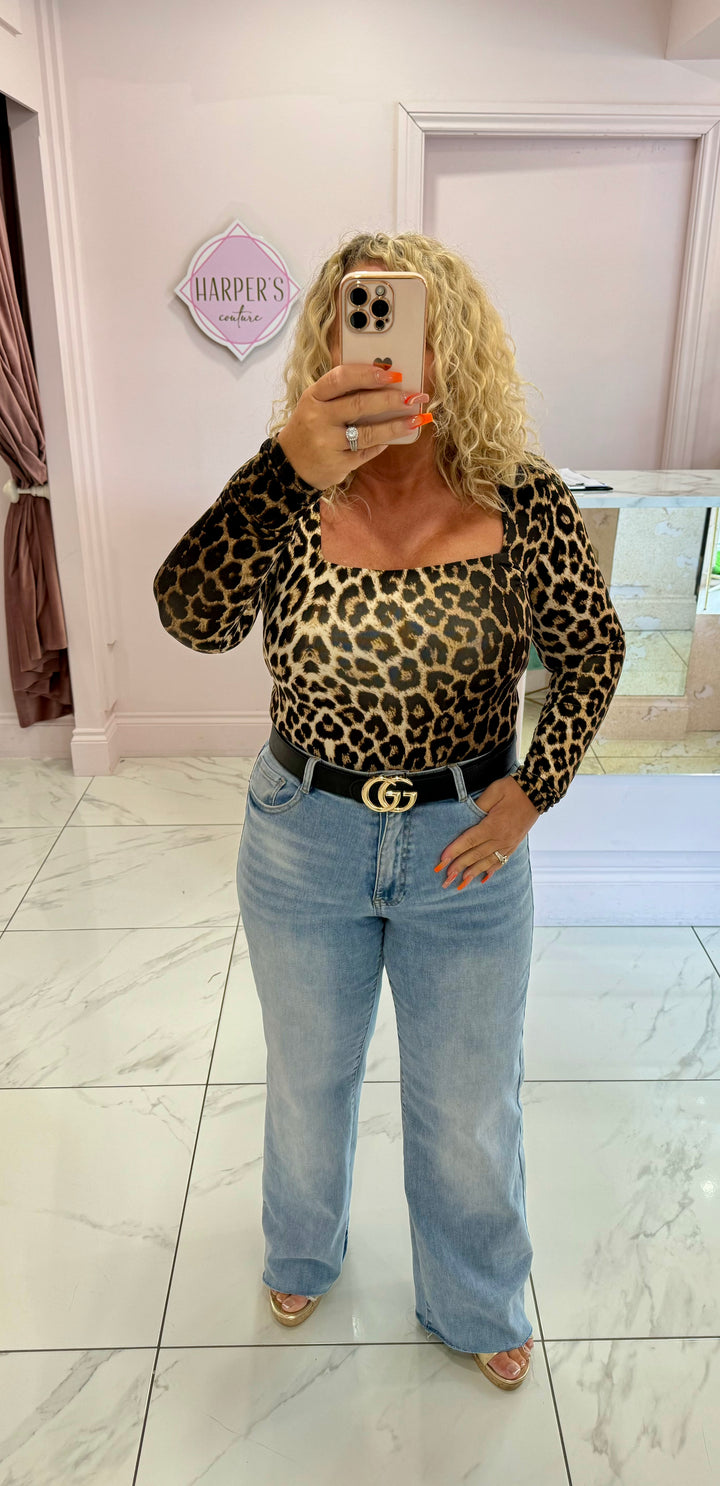 Olivia Leopard Print Long Sleeve Double Layer Top