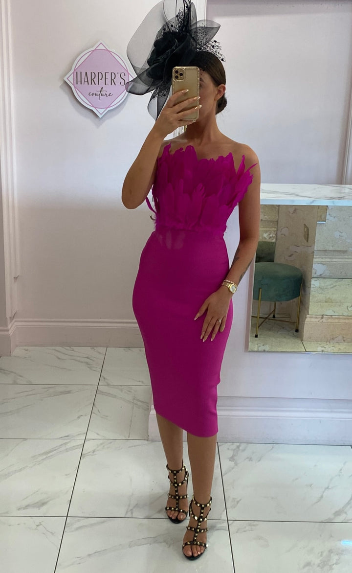 Sareza Pink Feather Premium Bandage Dress