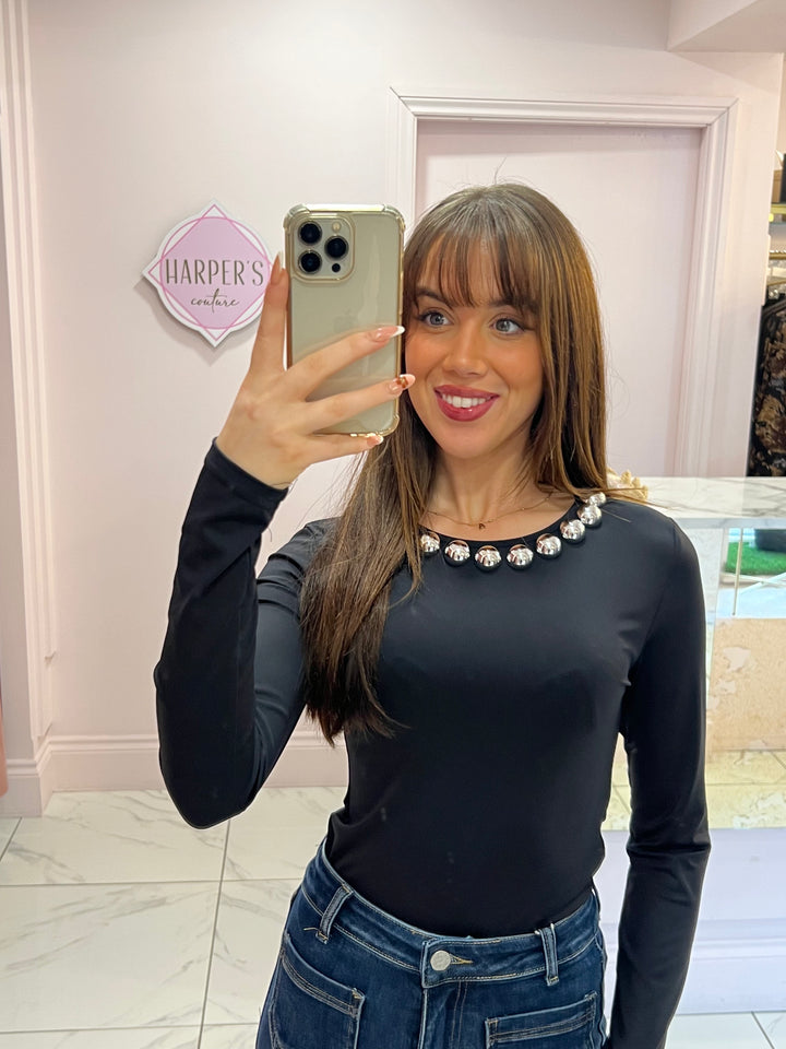 Hallie Black Chunky Stud Bodysuit