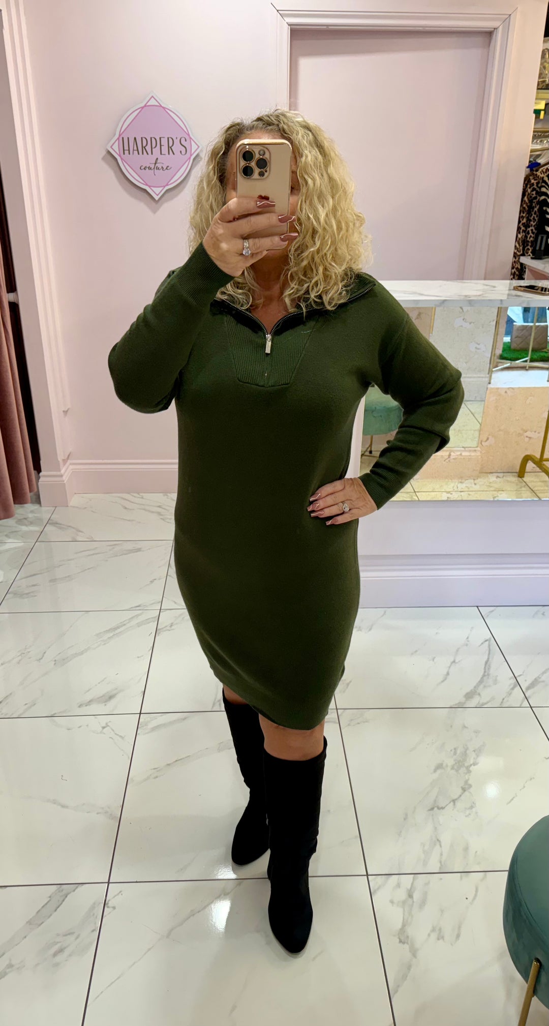 Louise Quarter Zip Knit Dress