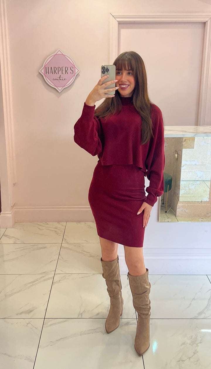 Kerry Burgundy 2 in 1 Knit Dress & Jumper