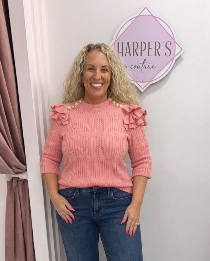 Betsy Button & Frill Soft Ribbed Knit Jumper