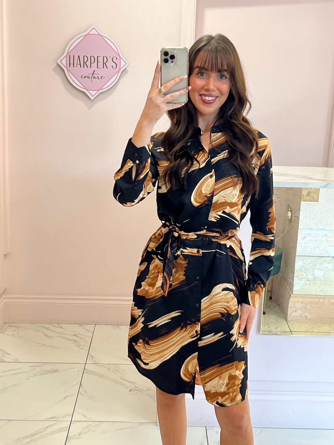 Heather Abstract Print Button Up Dress