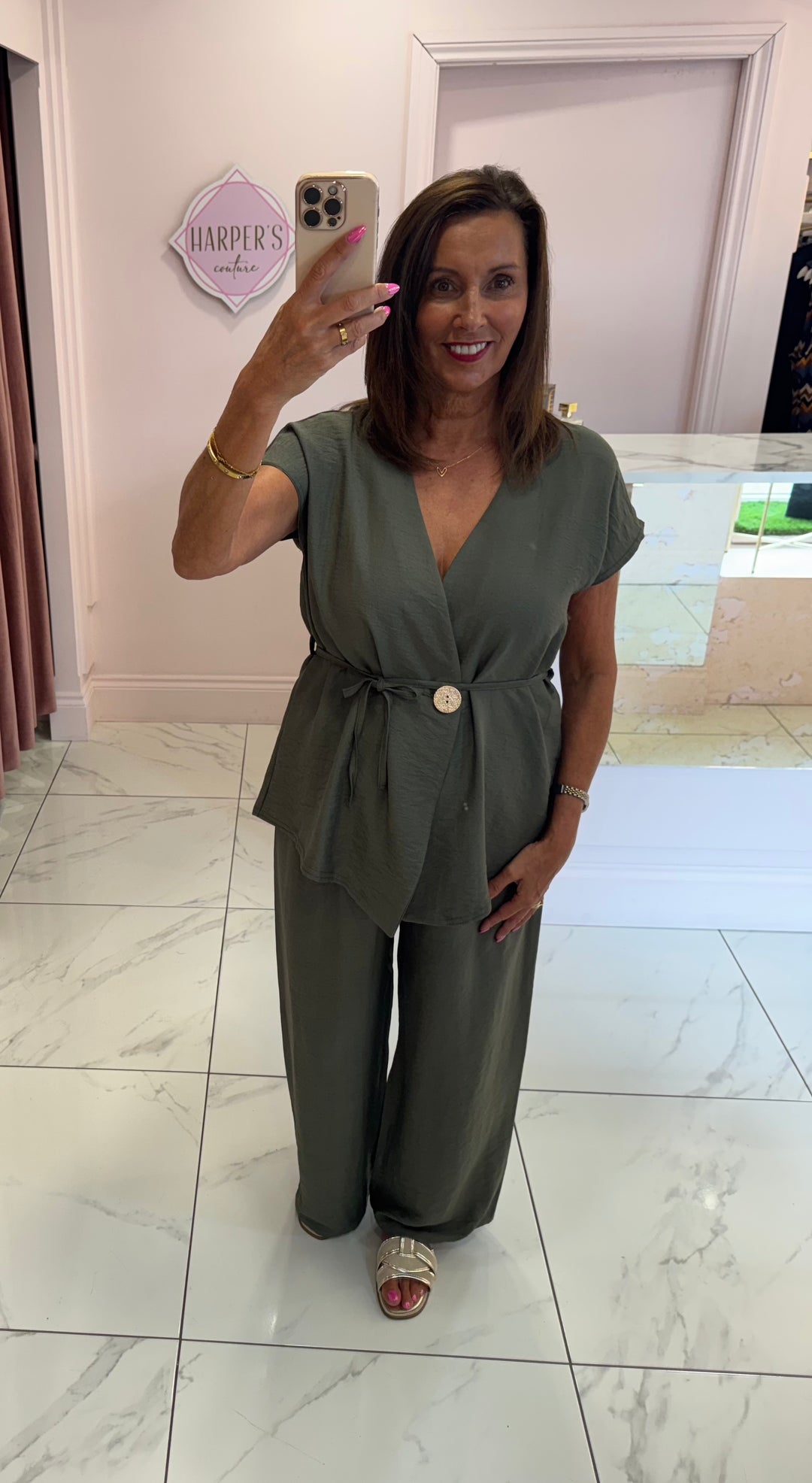 Daisy Khaki Gold Button Trouser & Top Co Ord Set