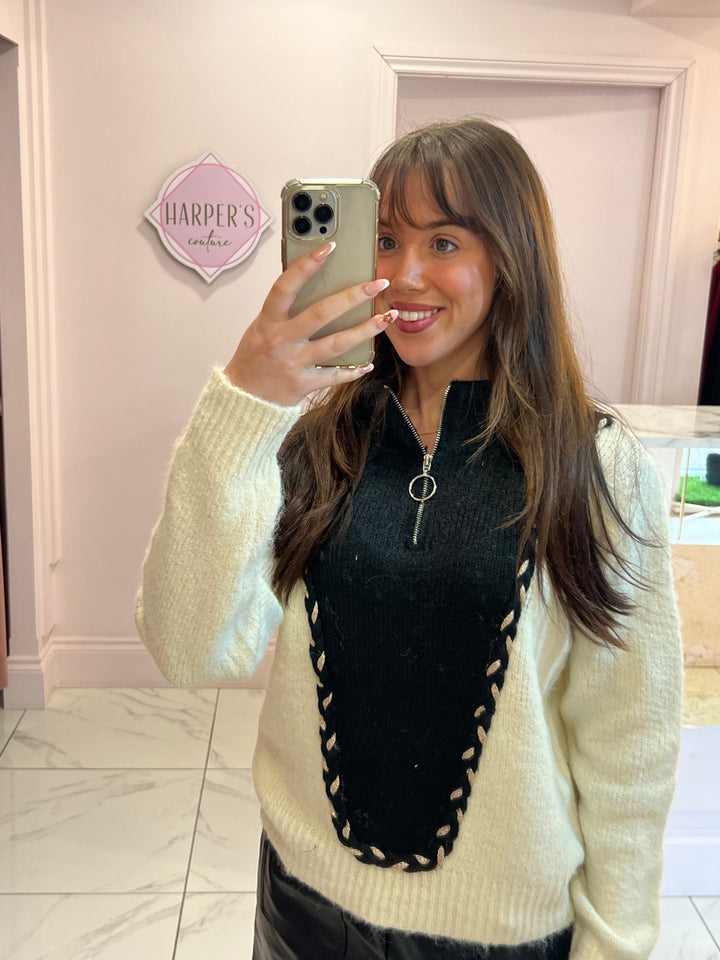 Drew Black & Cream Knit 1/4 zip Jumper