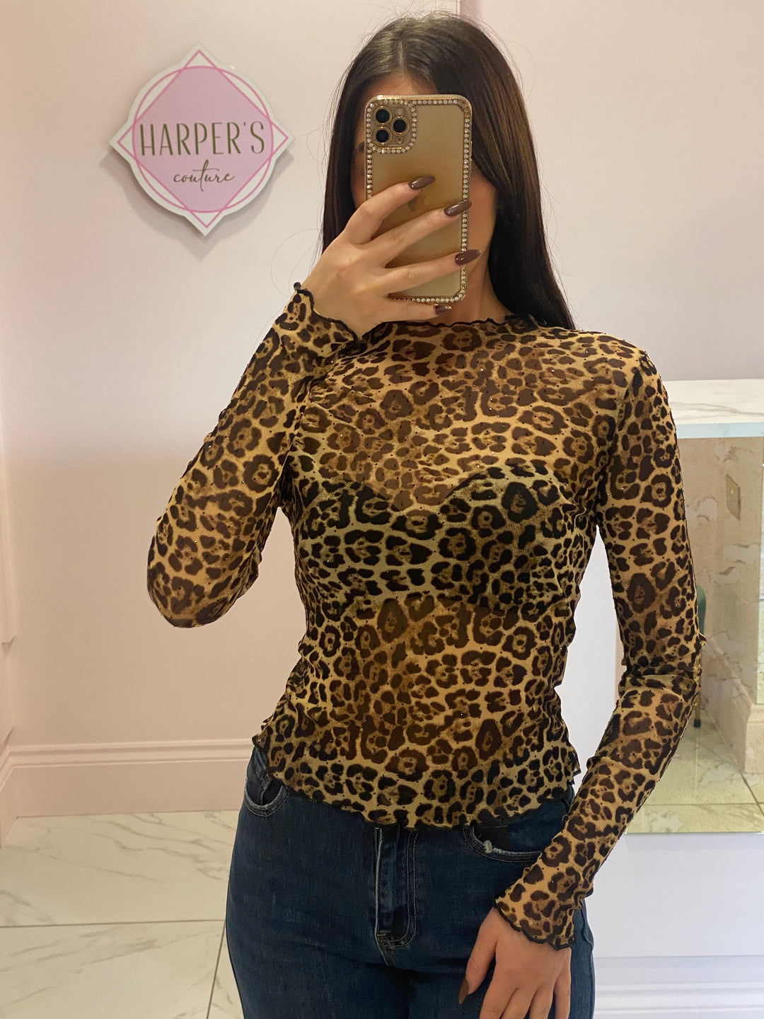 Bella Leopard Mesh long Sleeve Top