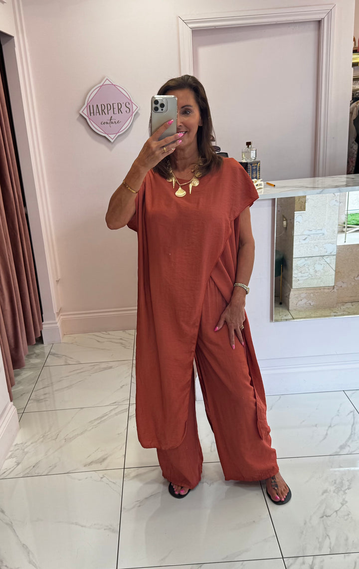Laney Rust Longline Top & Trouser Co Ord Set