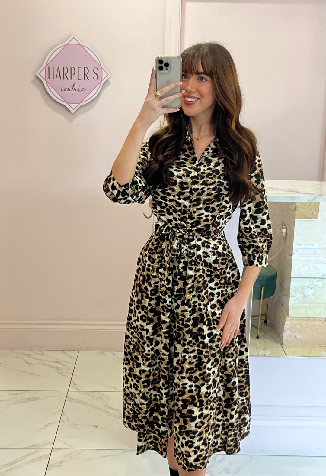 Ivy Leopard Print Button Up Midi Dress