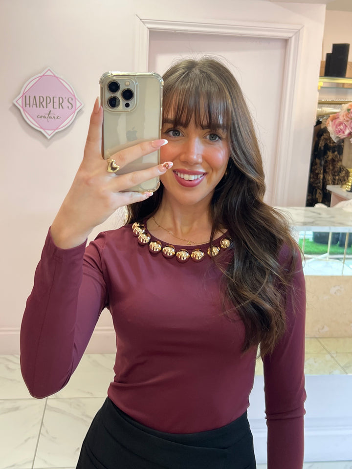 Hallie Burgundy Chunky Stud Bodysuit