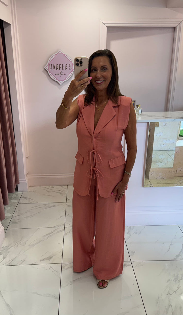 Louise Coral Trouser & Top Co Ord Set
