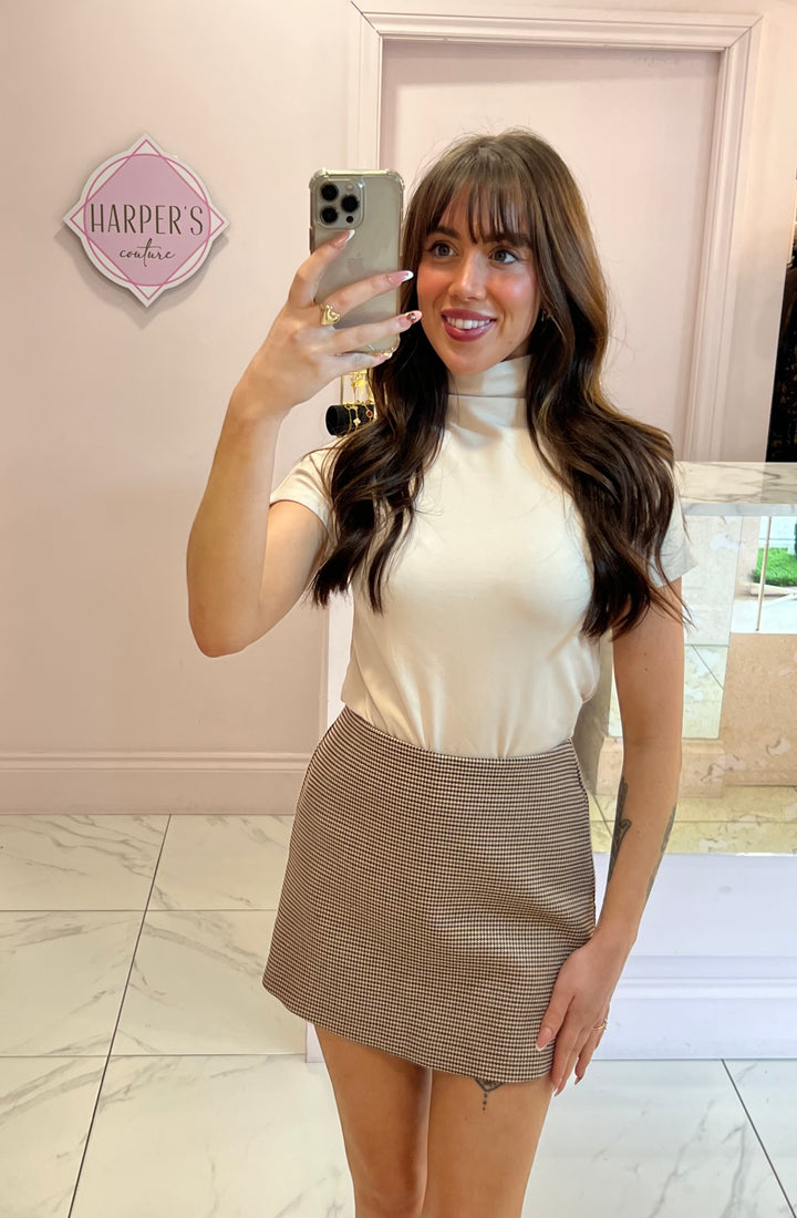 Paisley Cream Short Sleeve Turtleneck Top