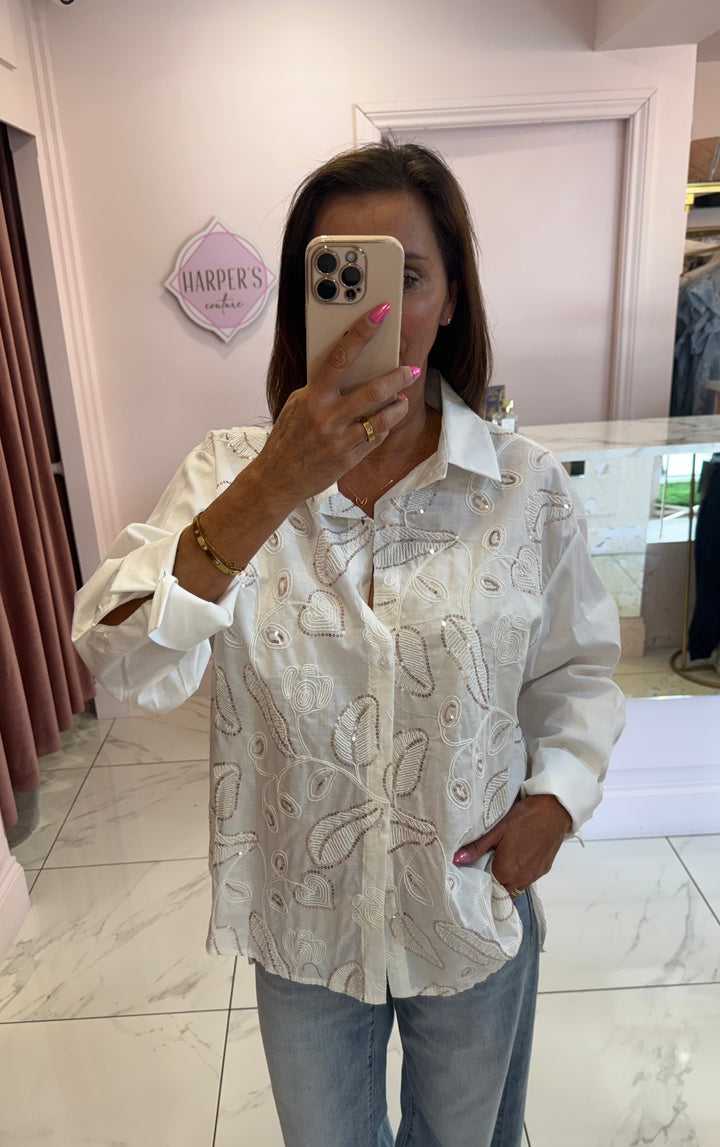 Sienna White Embroidered Sequin Blouse