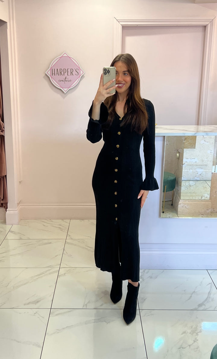 Lacie Black Long Sleeve Knit Midi Dress