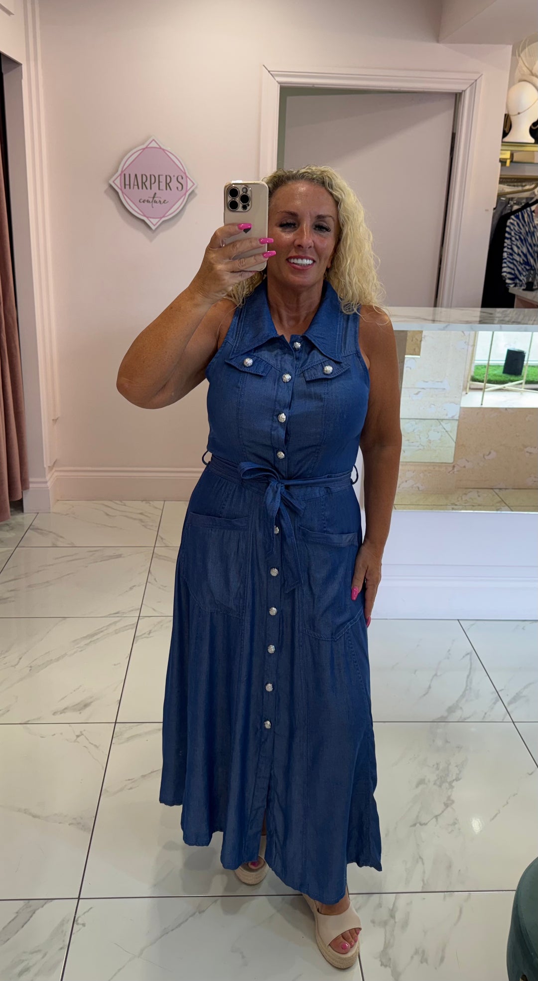 Lola Dark Soft Denim Look Belted Dress