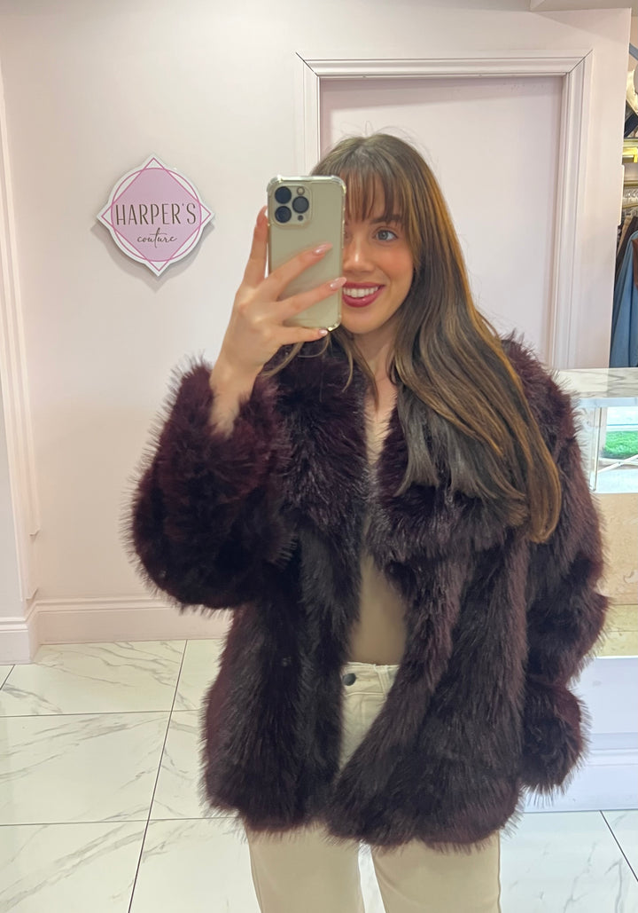 Jordanna Wine Faux Fur Jacket