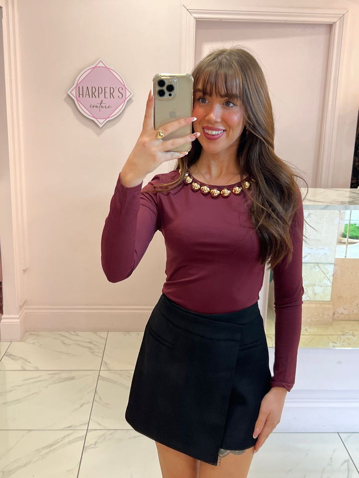 Hallie Burgundy Chunky Stud Bodysuit