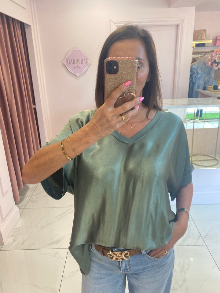 Trixie Khaki Silky Front Top